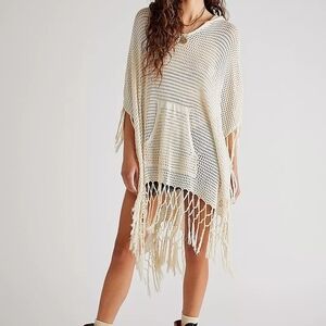 Free People Cream Fringe Knit Hoodie